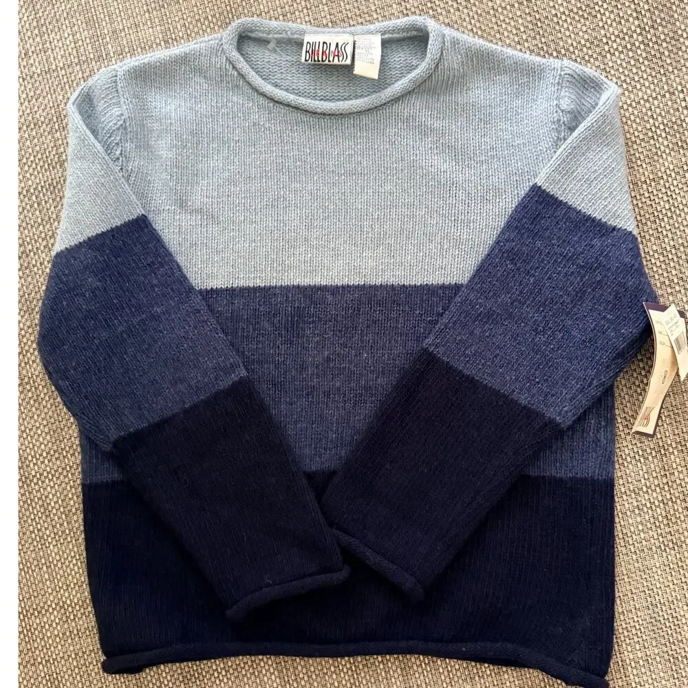 BILL BLASS NWT Men's Dead Stock Wool Roll Neck Sweater Academia Preppy XL Blue
